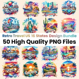 Retro U.S. & Global Icon PNG Bundle: T-Shirt Design Clipart (Digital Download)