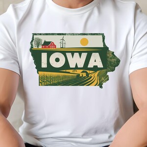Ilustración de granero y campo de maíz, estado de Iowa PNG, granja vintage, estado del medio oeste, campo rústico, viaje retro a Iowa, descarga digital