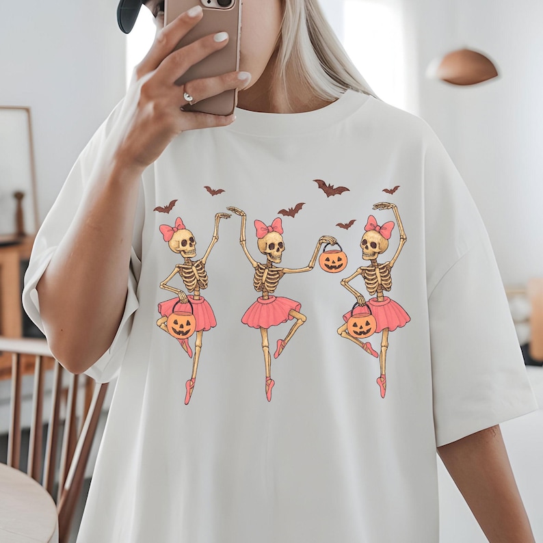 Dancing skeletons wearing tutus for Halloween sublimation