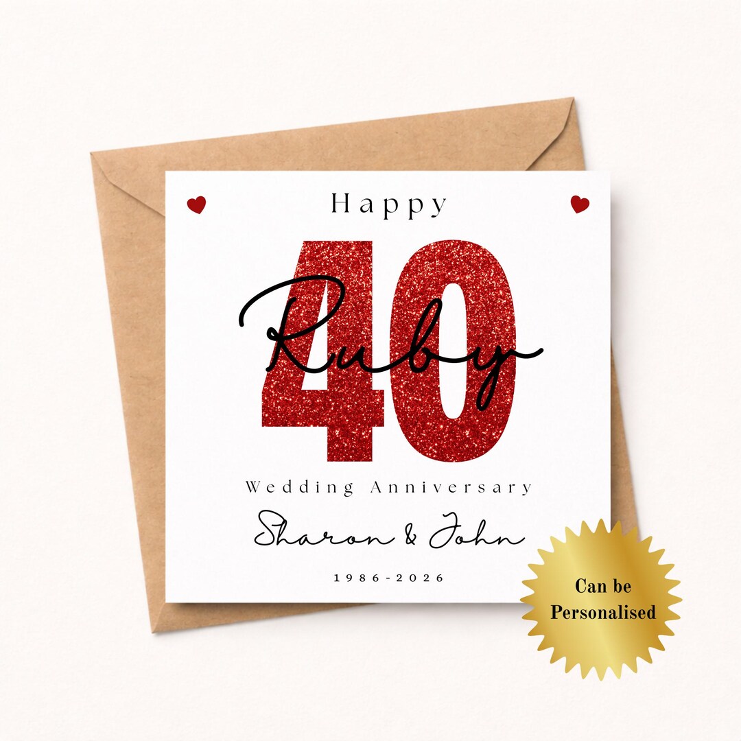 Ruby 40th Wedding Anniversary Card – Personalised | Custom Names ...