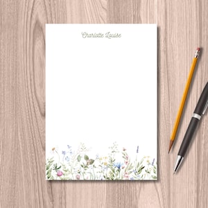 Personalised Floral Notepad – 50 Pages Custom Name Writing Paper | Elegant Wildflower Stationery | A5 Minimalist Memo Pad Gift