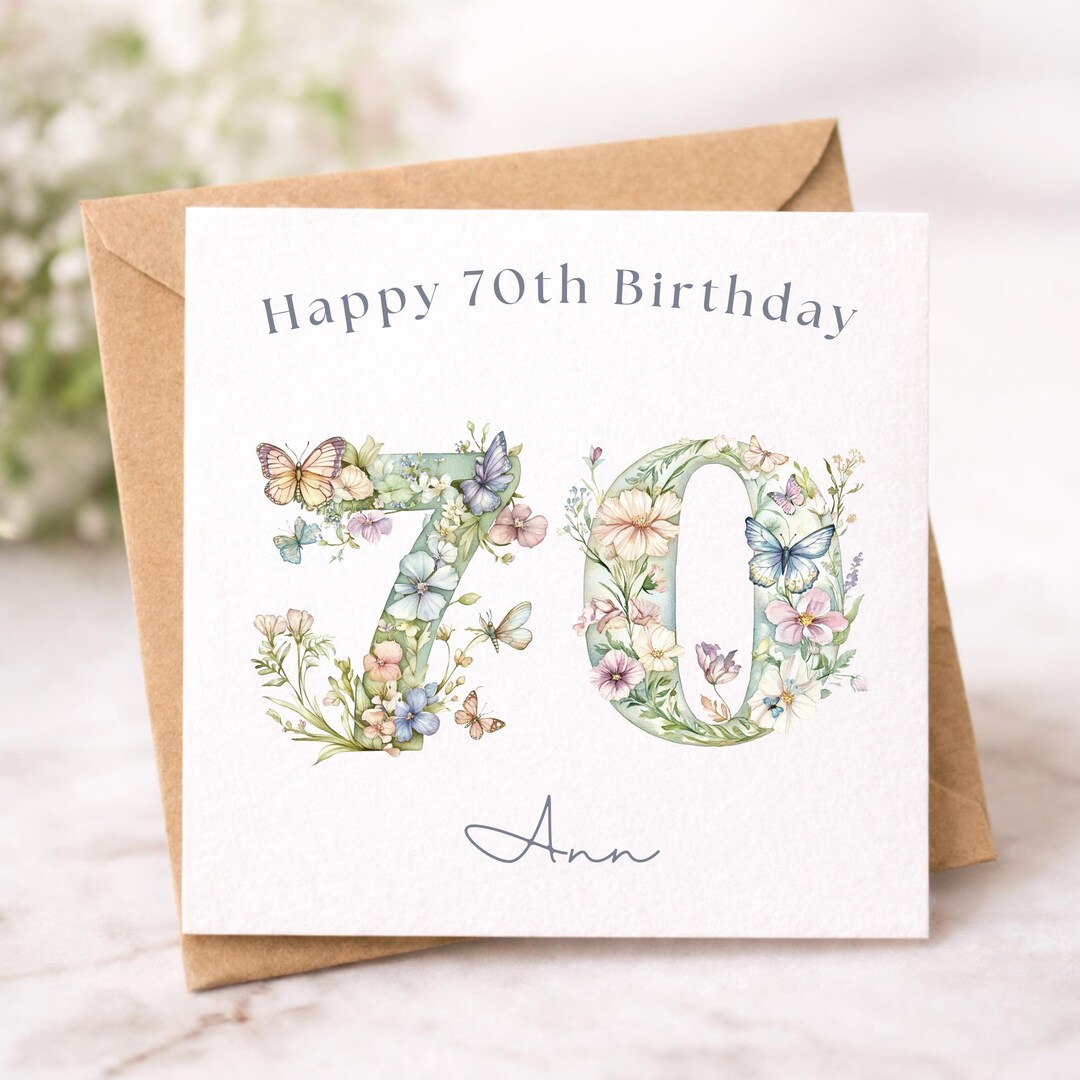 Personalised 70th Birthday Card for Her, Elegant Pastel Floral ...