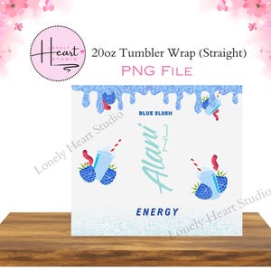 Blue Slush Energy Drink Tumbler Wrap: 20oz Straight Design (PNG Digital File)