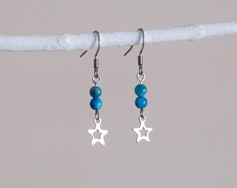 Earrings with star charm and two small customizable beads (apatite, cherry quartz, amethyst)