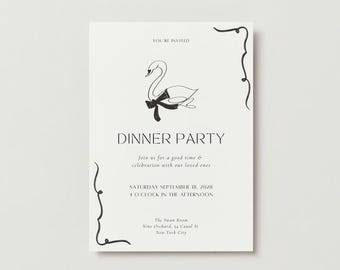 Festinbjudan, Handskriven, Illustration, Svan, Förlovningsfest, Textinbjudan, Digital inbjudan, Bröllop