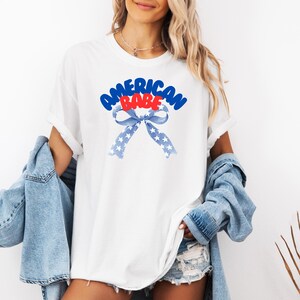 American Babe Shirt, 4th of July Shirt for Women, Teen Girl Patriotic Tee, USA Graphic Shirt, Cute Red White Blue Shirt, July 4th Top