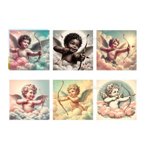 Printable Cupid, Amor, Set of 6, Valentine&#39;s Day, Love, Romantic, Cardmaking, Crafting, Scrapbooking, Instant Download, Cherub, AI Art