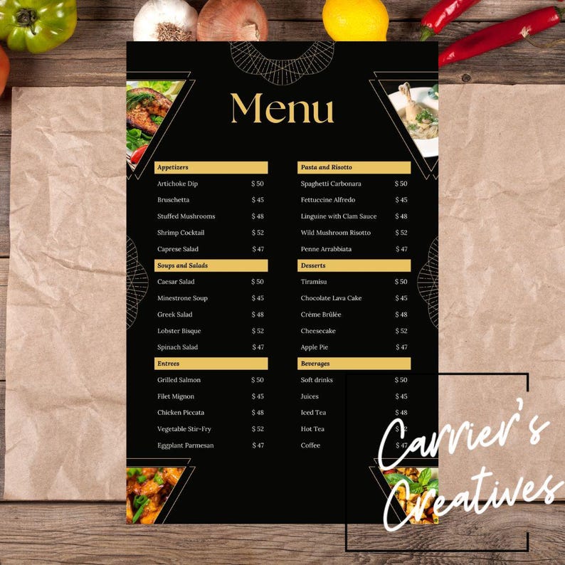 Editable Restaurant Menu Template – Modern Downloadable PDF Menu for ...