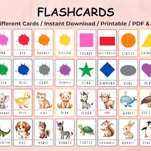 Tarjetas didácticas imprimibles para niños, para enseñar inglés en preescolar, educación en casa, tarjetas Montessori, tarjetas educativas para niños pequeños, actividades de aprendizaje