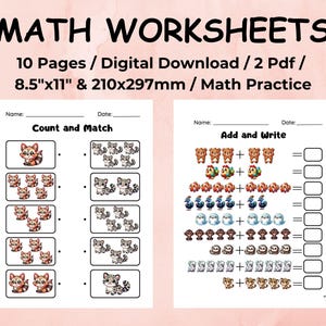 Preschool Math Worksheets: Fun Activities, Counting & Addition (Digital Download)