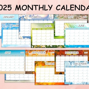 Printable Calendar 2025, Monthly Planner, Printable Desk Wall Calendar, Sunday Start PDF