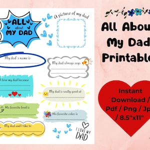 Father&#39;s Day Gift All About My Dad Printable, Personalized Dad Gift from Kids, All About My Dad Worksheet, Father&#39;s Day Coloring Activity