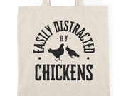 Easily Distracted by Chickens Natural Tote Bag, Funny Farmer's Market Tote, Gift for Chicken Lovers, Eco-Friendly Shopping Bag, Reusable