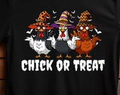 Chick or Treat T-Shirt for Halloween Fun, Unisex Softstyle Tee, Perfect for Parties, Costumes, Seasonal Celebrations, Gift Idea