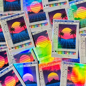 Windows 95 MS ペイント ステッカーパック – Vaporwave ピクセルアートシーン – レトロな Y2K 風ビニールステッカー – カスタムコンピュータデカール (3 枚パック)