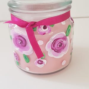 Pink Candle Gift Handpainted flowers Candle Home Decor
