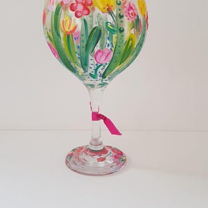 Flower Gin Glass Gift Handpainted Glassware unique Wildflower design Gin Glass