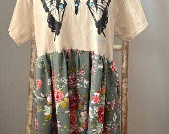 Large Butterfly Floral Flowy Dress