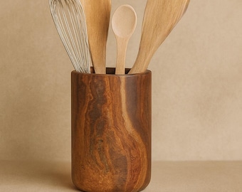 Small Minimalist Onyx Utensil Holder: Handmade Home Kitchen Organization Stone Decor by SAÉA