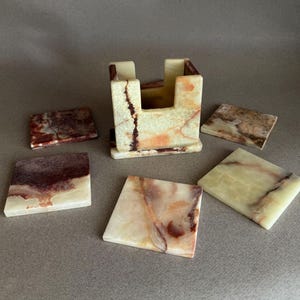 Hand-Carved Onyx Coaster Set: Natural Stone Drink Coasters with Holder