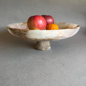 Hand-Carved Stone Pedestal Fruit Bowl | Onyx Catchall Bowl, Decorative Centerpiece, Unique Housewarming or Wedding Gift, Earthy Footed Bowl