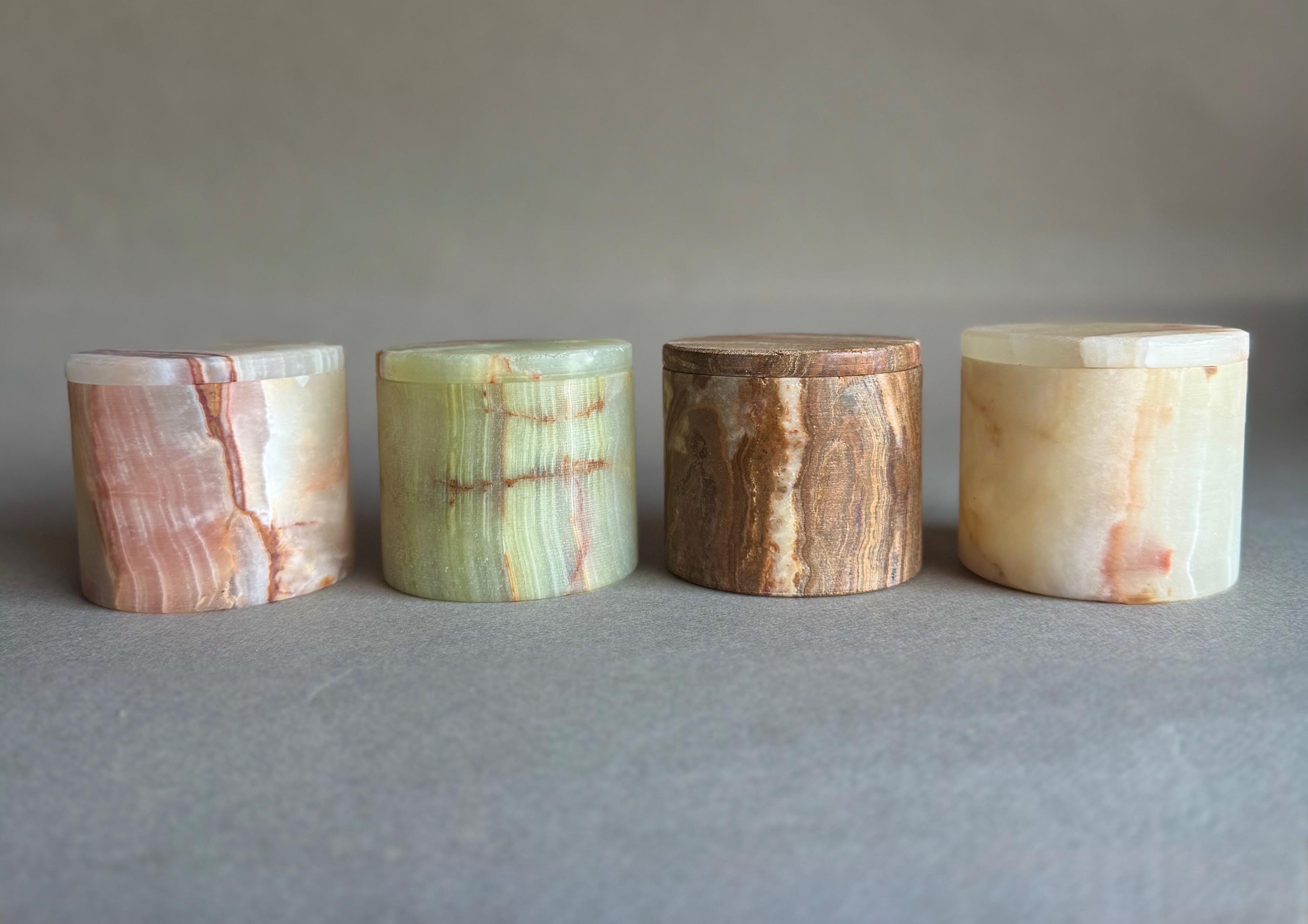 Onyx Trinket Box with Lid | Hand-Carved Stone Jar for Jewelry, Salt, Spices, Tealight Candles