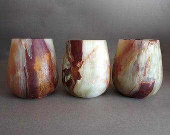 RARE Plum Onyx Vessel – Natural Stone Toothbrush, Tealight, Pen, Utensil Holder by SAÉA