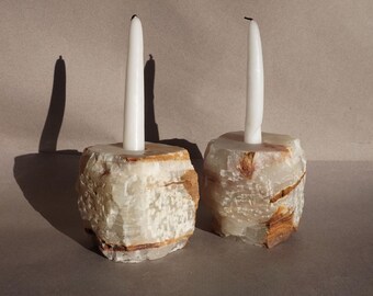 Rustic Stone Taper Candle Holders Raw Edge: Minimalist Stone Decor by SAÉA