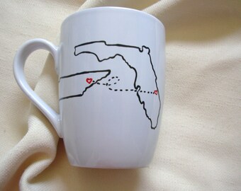 Hand painted State to State Mug, Personalized Mug, Retirement Gift,  Wedding Gift , State Mug,,Coffee Mug, Personalized Gift, State Coffee