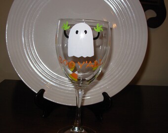 Ghost  Halloween Wine Glass Handpainted, Ghost Wine Glass, Halloween Wine Glass, Handpainted Wine Glass, Handpainted Ghost Glass