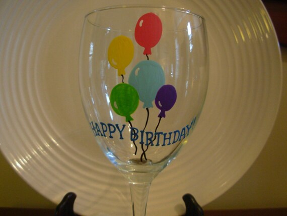 Anniversaire De Vin En Verre Joyeux Anniversaire Peinte A La Etsy