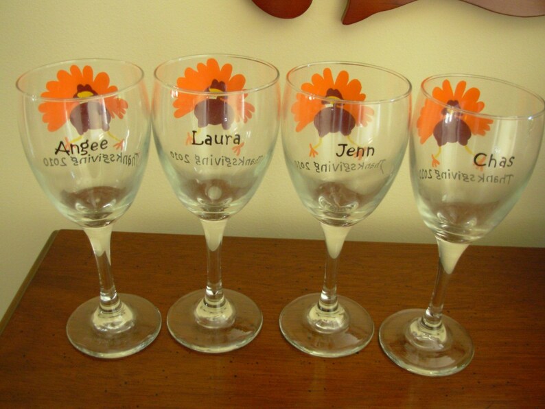 Handpainted Thanksgiving Turkey Wine Glasses Set of 4 Holiday Etsy