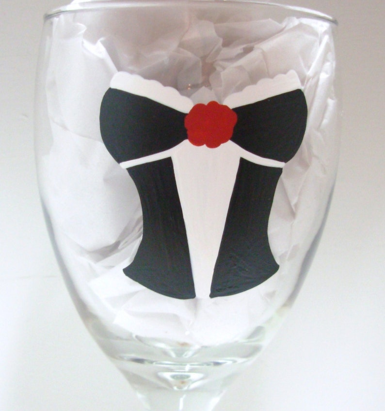 Handpainted Bachelorette Party Wine Glass ,Personalized Wine glass, Bridesmaid Gift, Handpainted Wine Glass, Corset Wine Glass, image 2