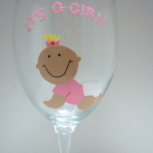 Baby Girl Wine Glass, Personalized Handpainted Wine Glass, It's A Girl Wine Glass, New Baby Wine Glass, Handpainted Wine Glass, Baby Shower image 2