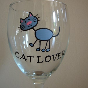 Cat Wine Glass Handpainted Personalized, Cat Lover Gift, Painted Glass ...