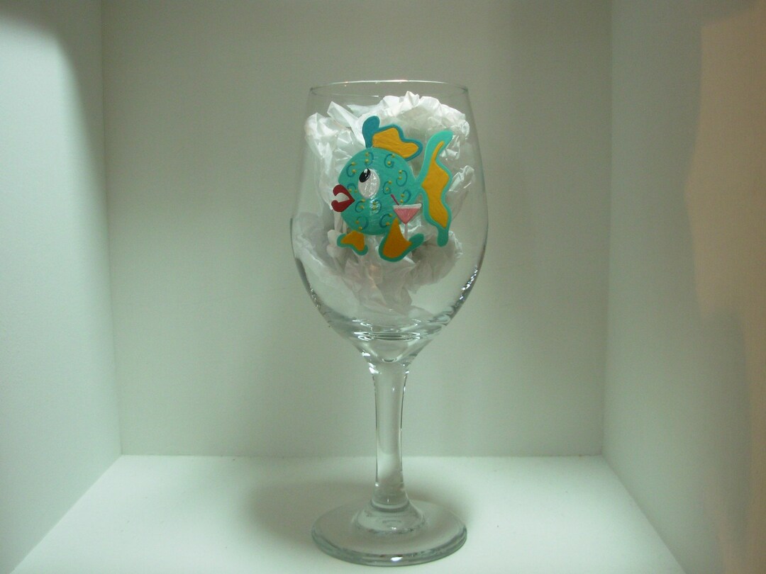 Fish Wine Glass, Handpainted Wine Glass, Personalized Wine Glass ...