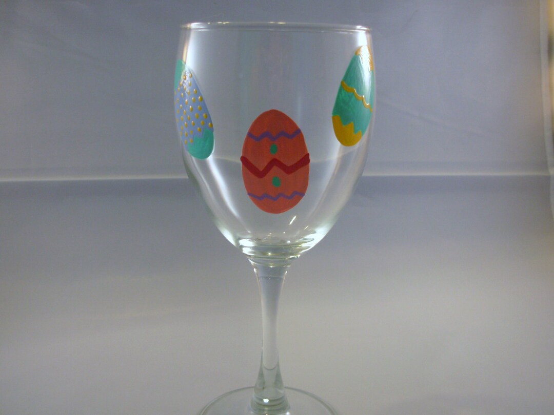 Handpainted Easter Wine Glass, Personalized Easter Eggs, Easter Wine