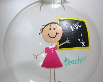 Teacher Christmas Ornament, Handpainted Personalized Glass Ball, Personalized Teacher Gift, Gift for Teacher, Handpainted Ornament,