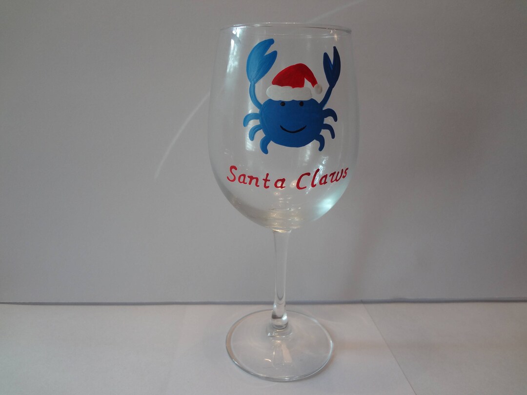Hand Painted Crab Wine Glass. Crab Glass Santa Crab Wine Etsy