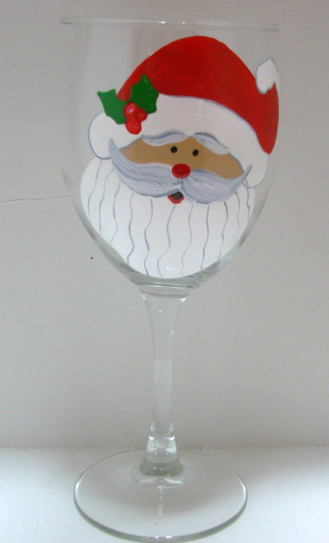 Santa Wine Glass Christmas Handpainted Wine Glass Etsy