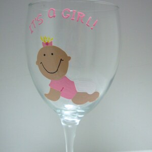 Baby Girl Wine Glass, Personalized Handpainted Wine Glass, It's A Girl Wine Glass, New Baby Wine Glass, Handpainted Wine Glass, Baby Shower image 4