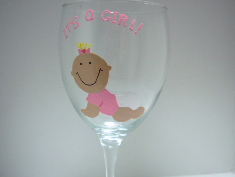 Baby Girl Wine Glass, Personalized Handpainted Wine Glass, It's A Girl Wine Glass, New Baby Wine Glass, Handpainted Wine Glass, Baby Shower image 4