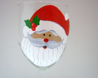 Santa Wine Glass Christmas, Handpainted Wine Glass, Personalized Wine Glass, Holiday Wine Glass, Holiday Decoration, Christmas Wine Glass