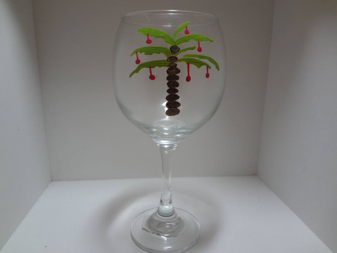 Handpainted Palm Tree Red Wine Glass, Beach Wine Glass, Girlfriend Wine Glass, Nautical Wine