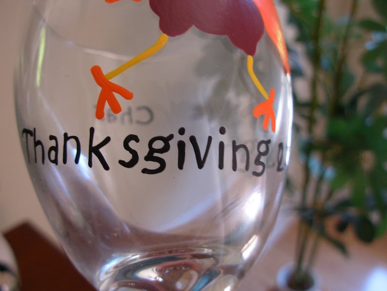Handpainted Thanksgiving Turkey Wine Glasses Set of 4 Holiday Etsy