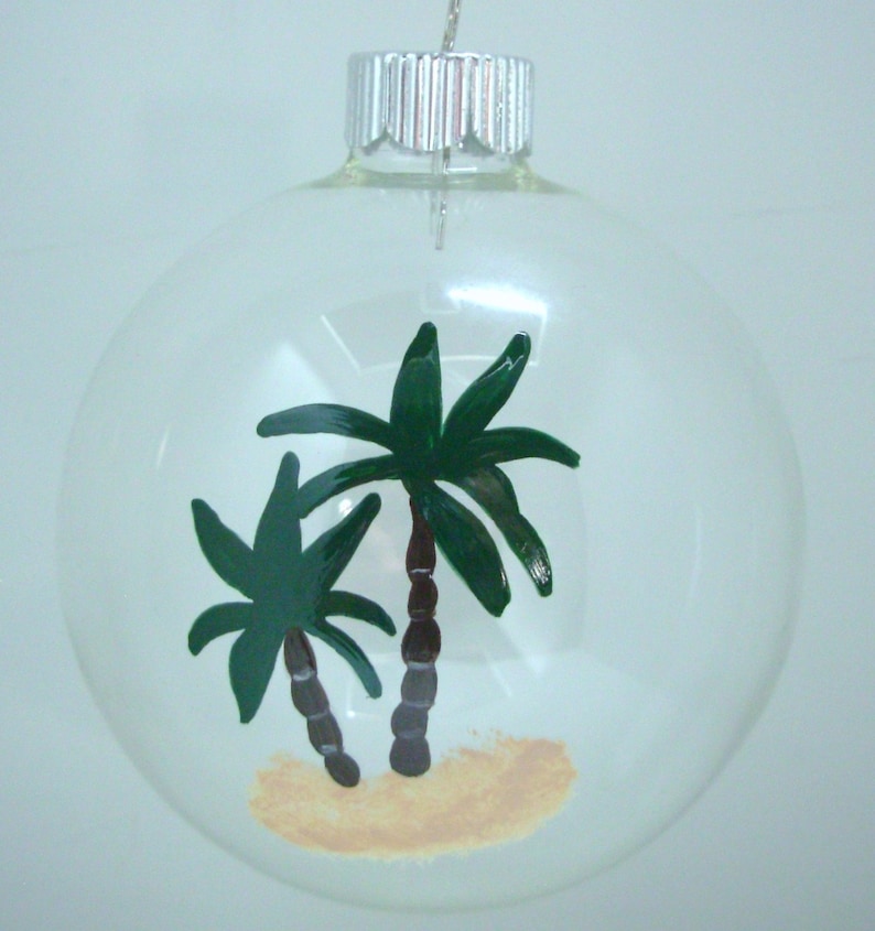 Palm Tree Christmas Ornament Glass Ball Handpainted Beachy Etsy