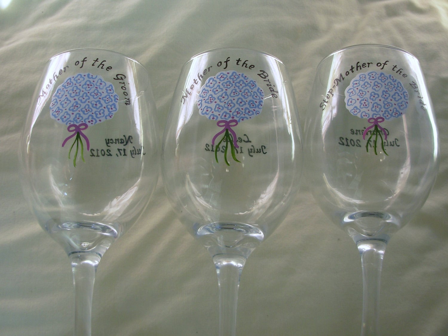 Handpainted Bridesmaid Wine Glasses Personalized Set of 3 Etsy