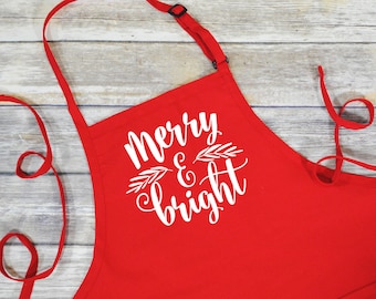 Christmas Apron - Merry and Bright apron - Monogrammed Apron - Kitchen Apron - Perfect Seasonal Apron - Merry and Bright