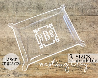 Monogram Tray, Preppy Jewelry Tray, Nesting Tray available in 3 sizes, Personalized Tray, Desk Organizer, Monogrammed acrylic tray, Tray