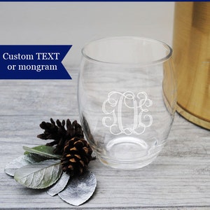 Stemless Wine Glasses YOUR CHOICE of Monogram or TEXT, Set of 2, 4, 6 or 8 Acrylic Stemless Wine Glasses